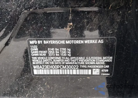 2023 BMW 740 I from USA, damaged, VIN WBA23EH00PCM30022